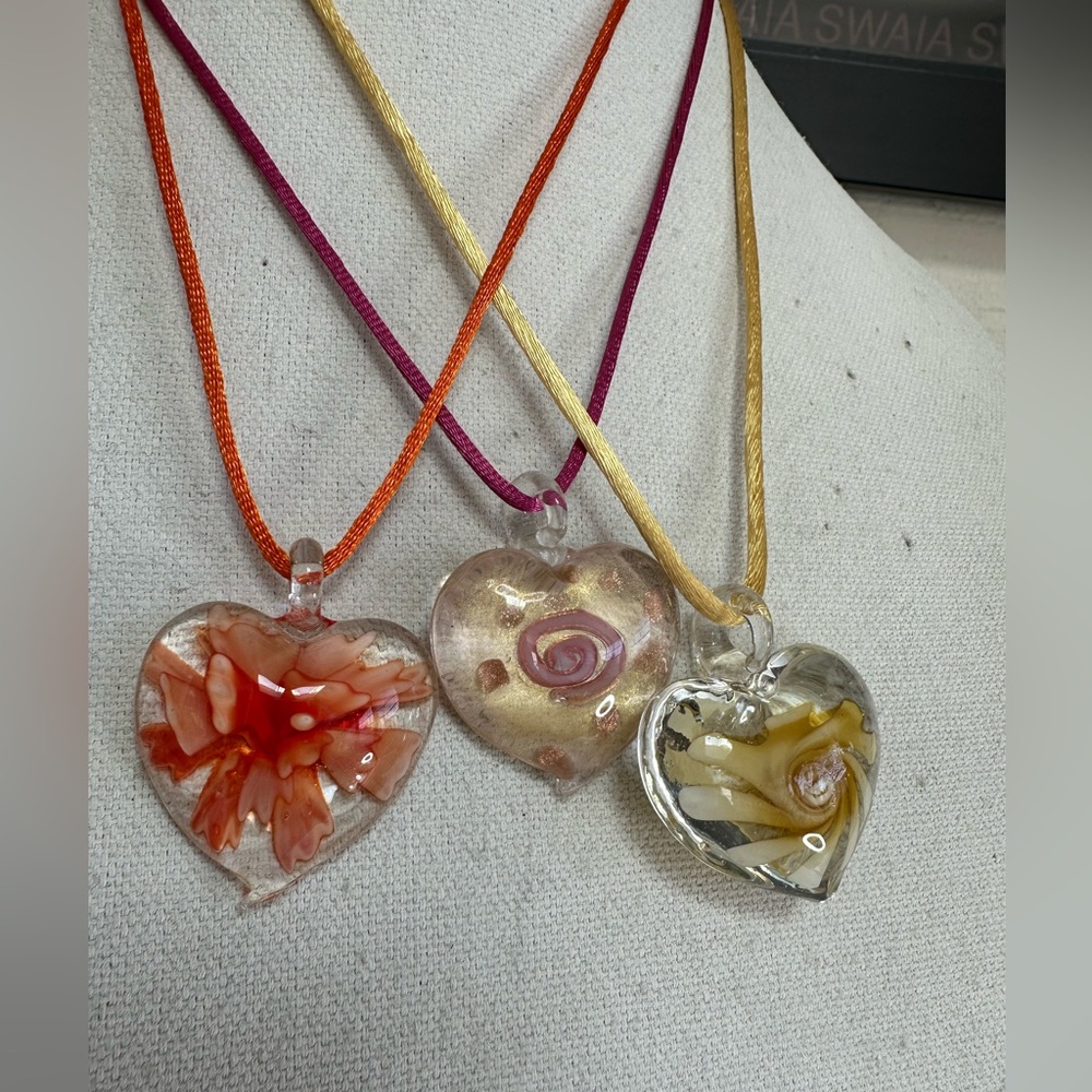 Three glass heart necklaces on satin cord - Picture 2 of 6